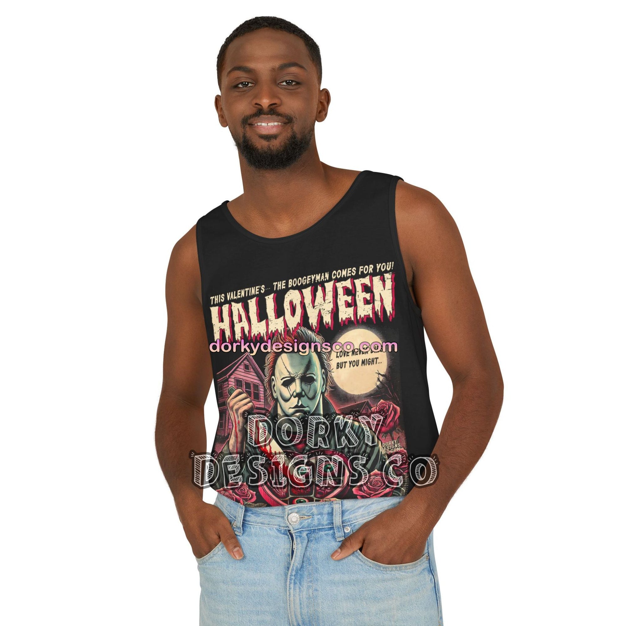 Unisex Vintage Washed Tank Top | Michael Myers Halloween Valentine’s Edition