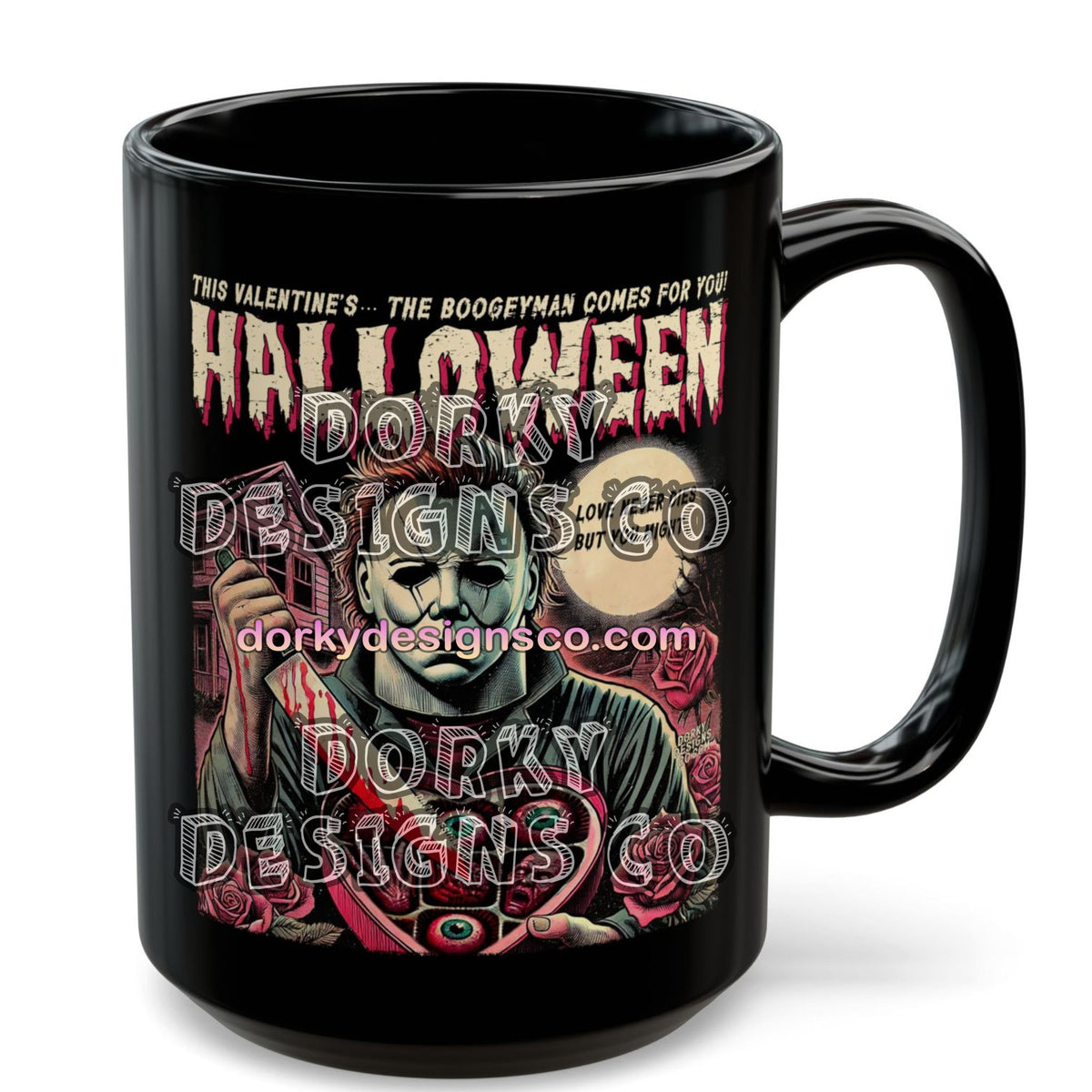 Black Mug (11oz, 15oz) | Michael Myers Halloween Valentine’s Edition