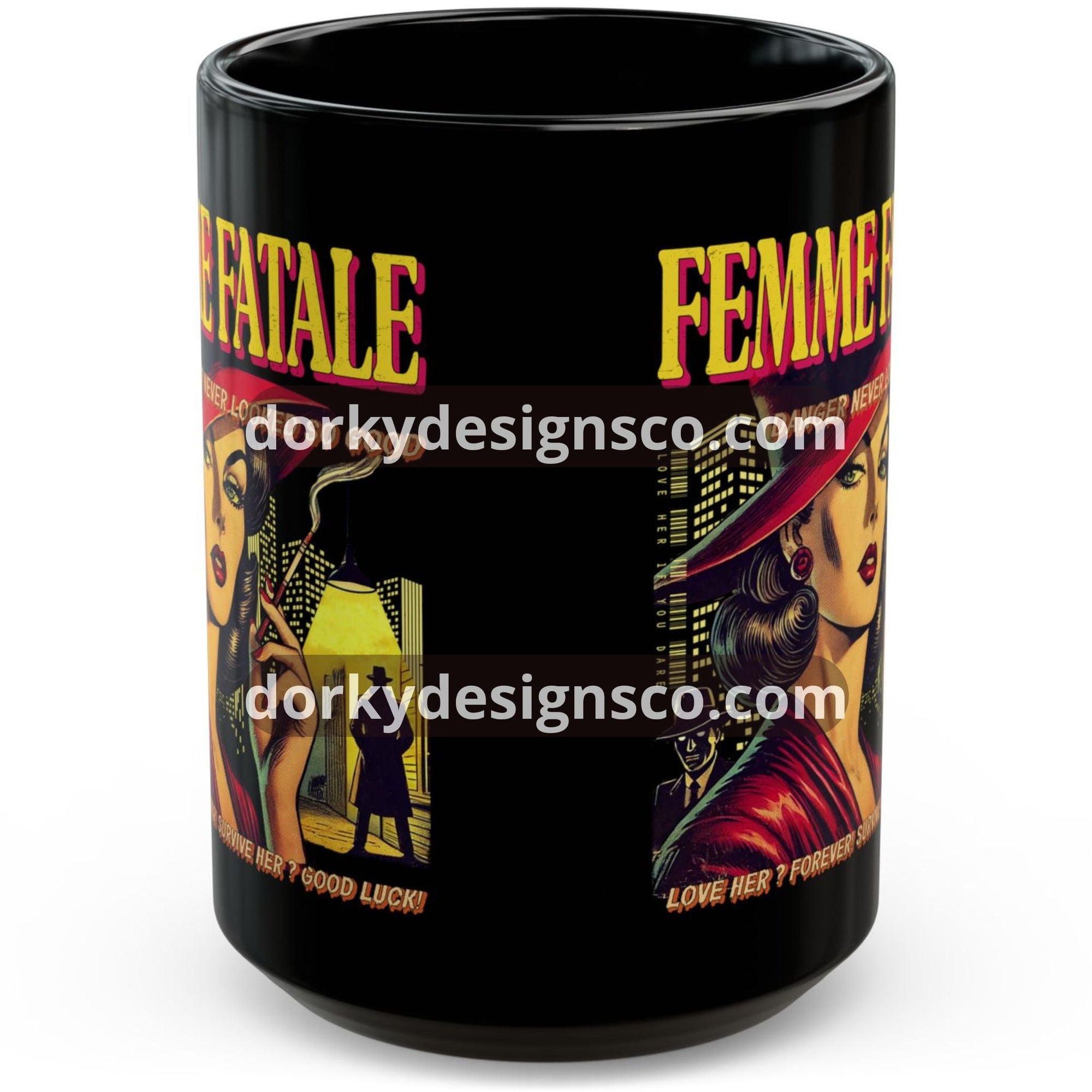 Black Mug (11oz, 15oz) | Femme Fatale Vintage Comic