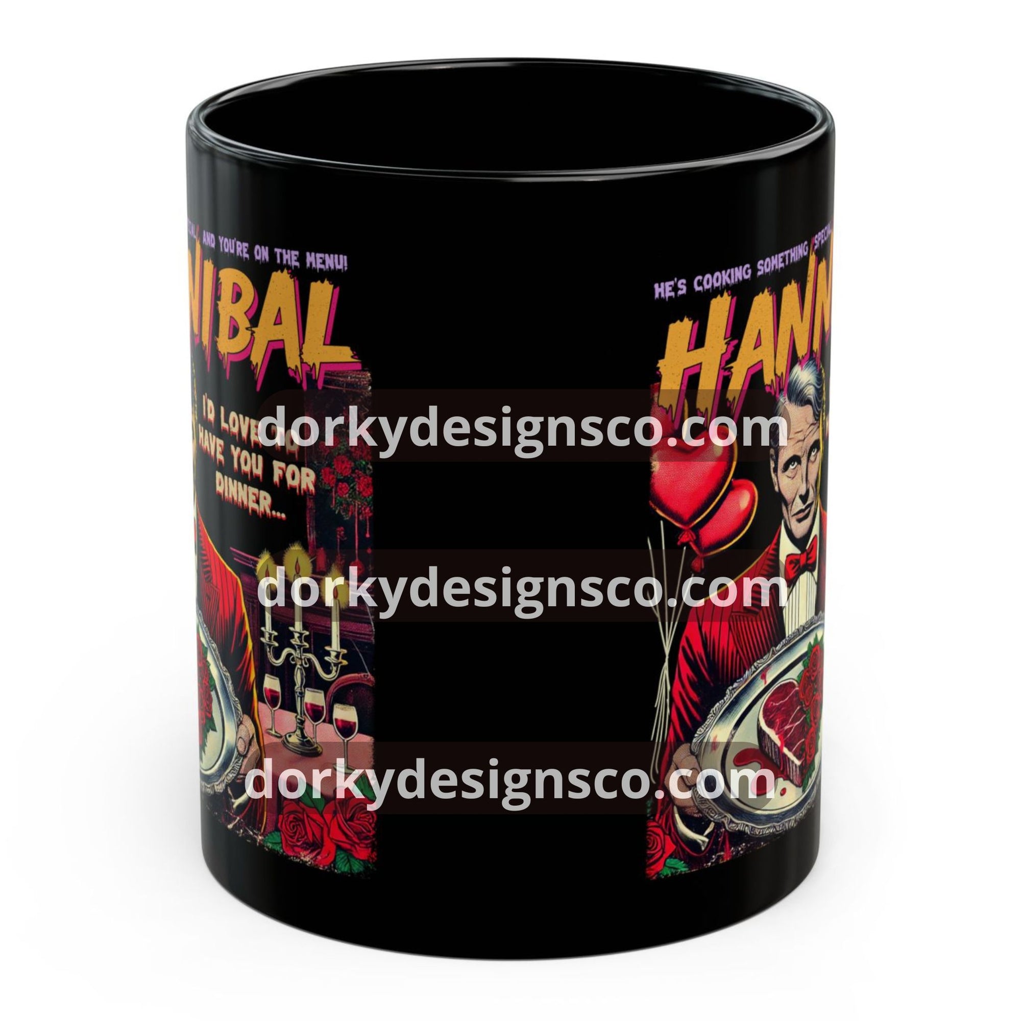 Black Mug (11oz, 15oz) | Hannibal-Inspired Vintage Horror Comic: Valentine’s Edition