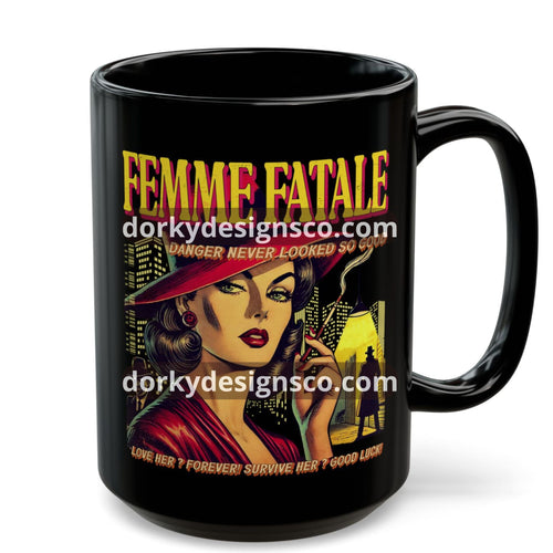 Black Mug (11oz, 15oz) | Femme Fatale Vintage Comic