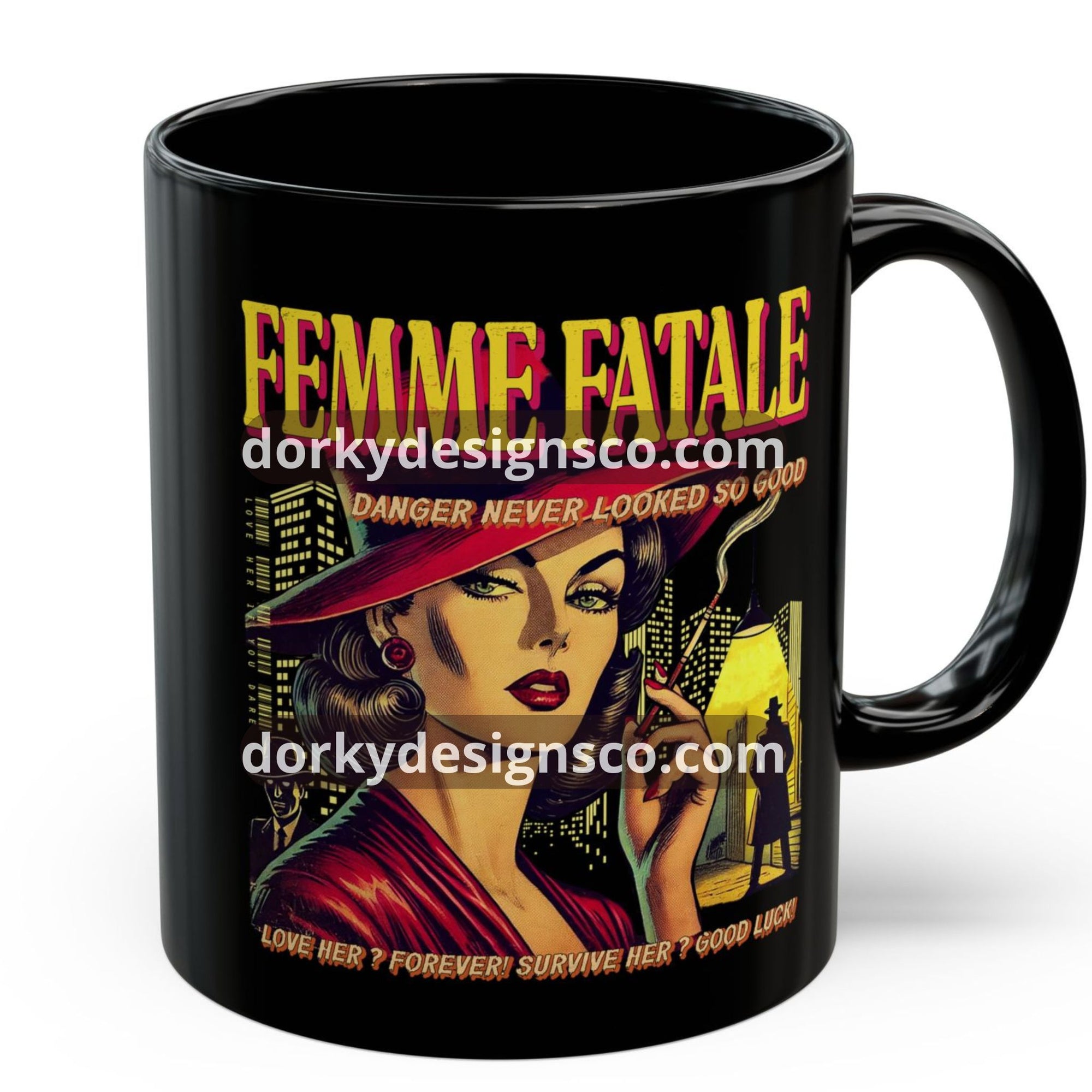 Black Mug (11oz, 15oz) | Femme Fatale Vintage Comic