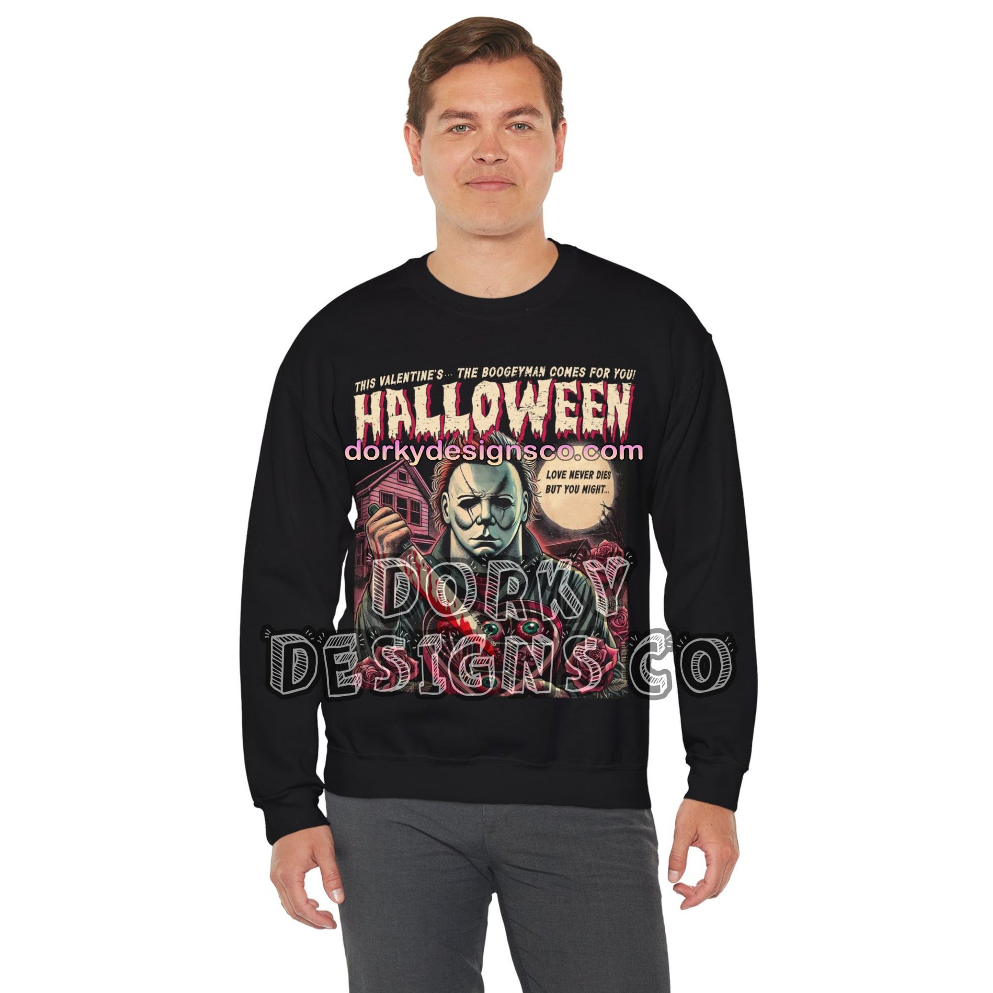 Cozy Unisex Classic Fleece Sweatshirt | Michael Myers Halloween Valentine’s Edition