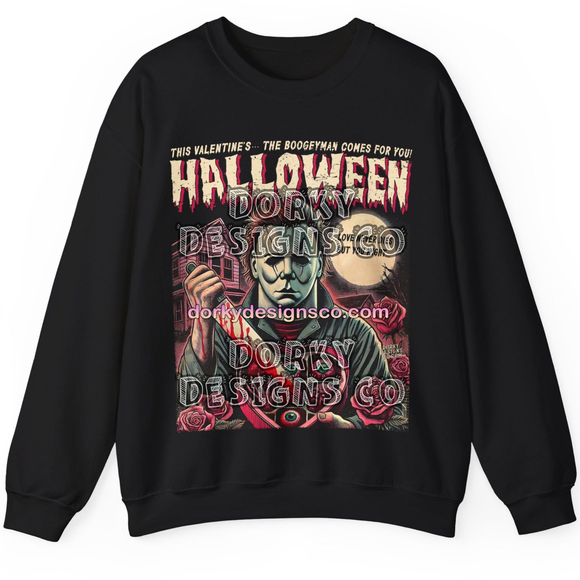 Cozy Unisex Classic Fleece Sweatshirt | Michael Myers Halloween Valentine’s Edition
