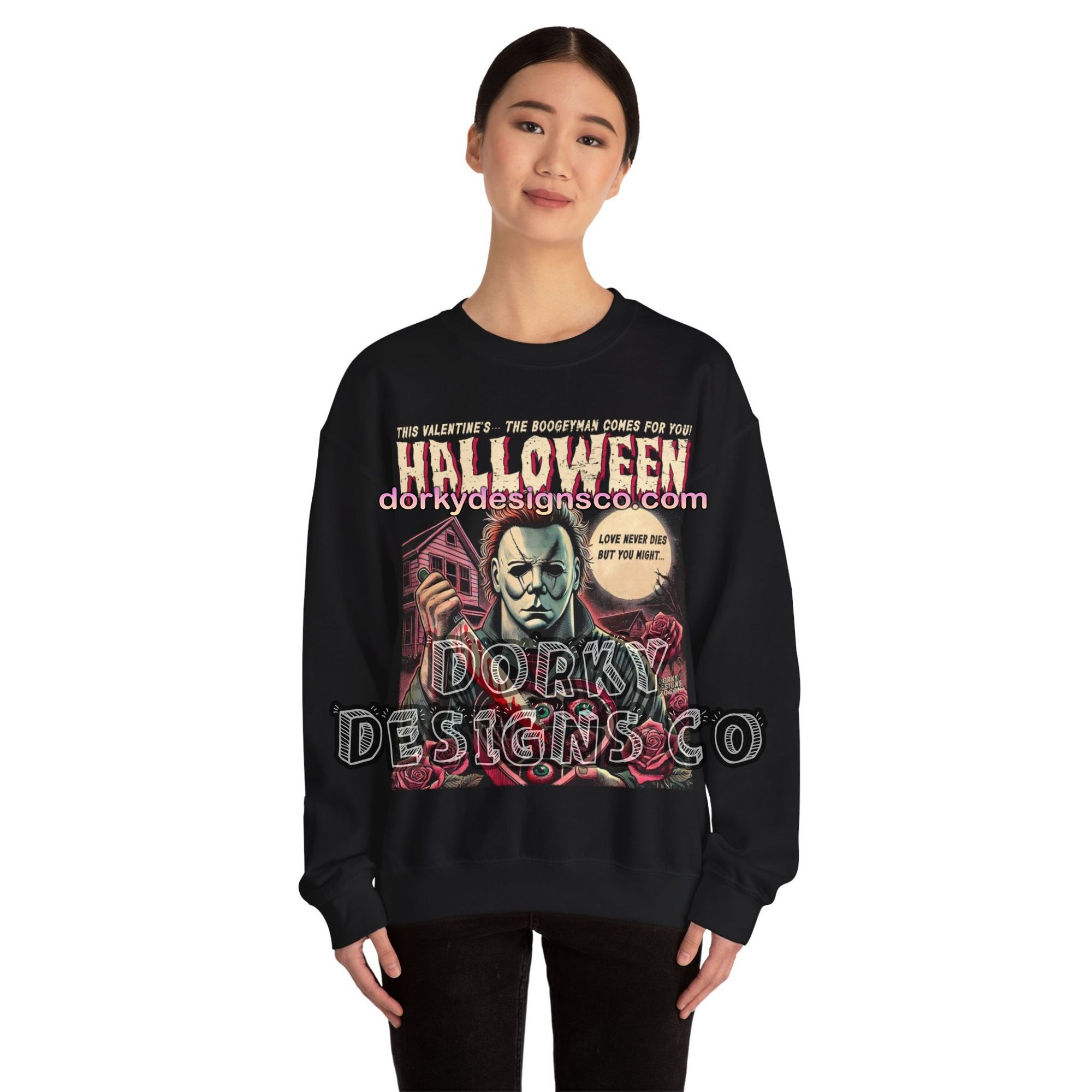 Cozy Unisex Classic Fleece Sweatshirt | Michael Myers Halloween Valentine’s Edition