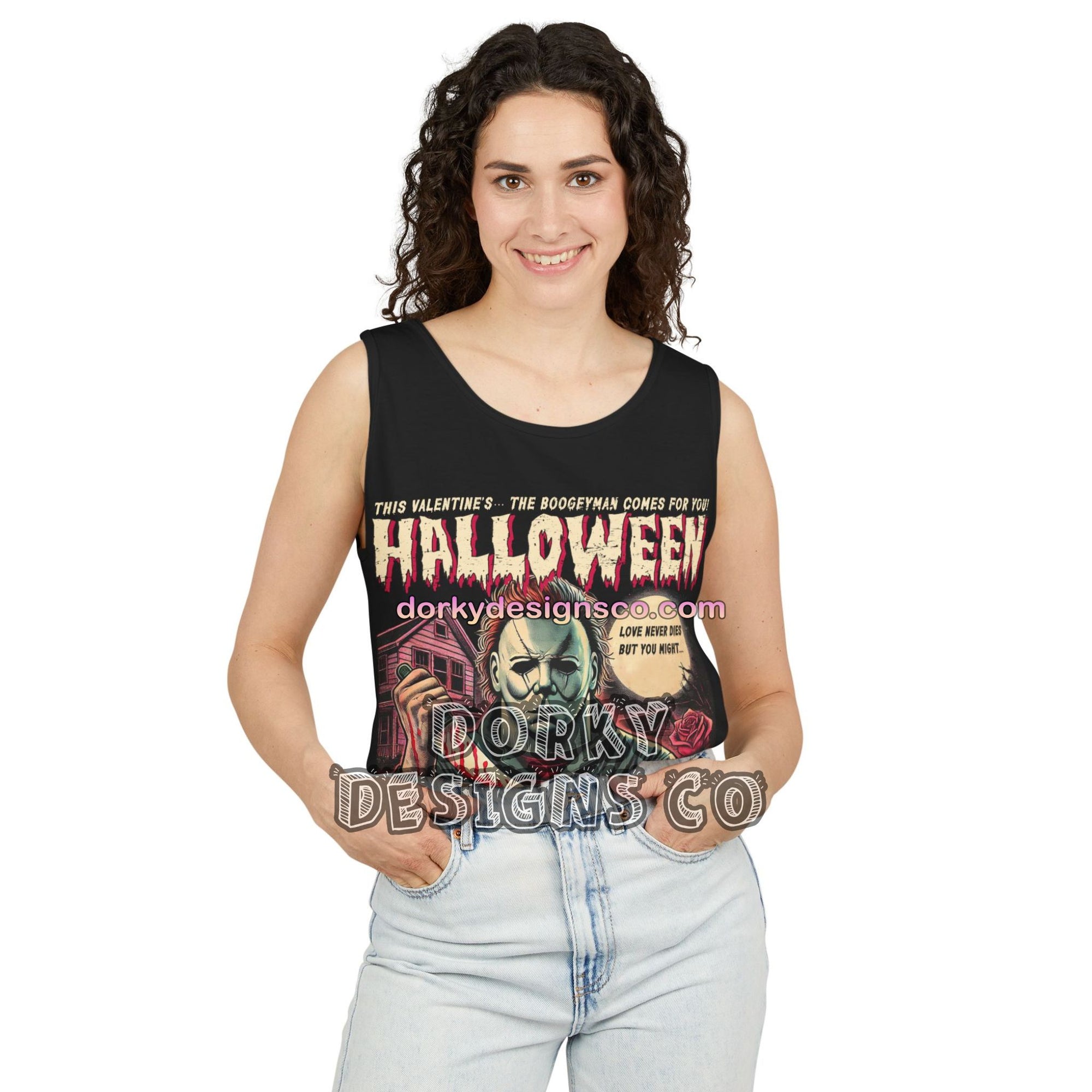 Unisex Vintage Washed Tank Top | Michael Myers Halloween Valentine’s Edition