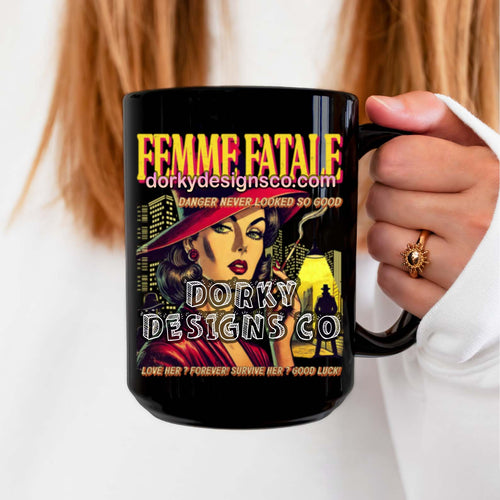 Black Mug (11oz, 15oz) | Femme Fatale Vintage Comic